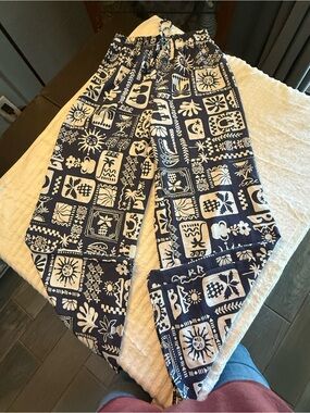 Navy and White Patterned Drawstring Pants